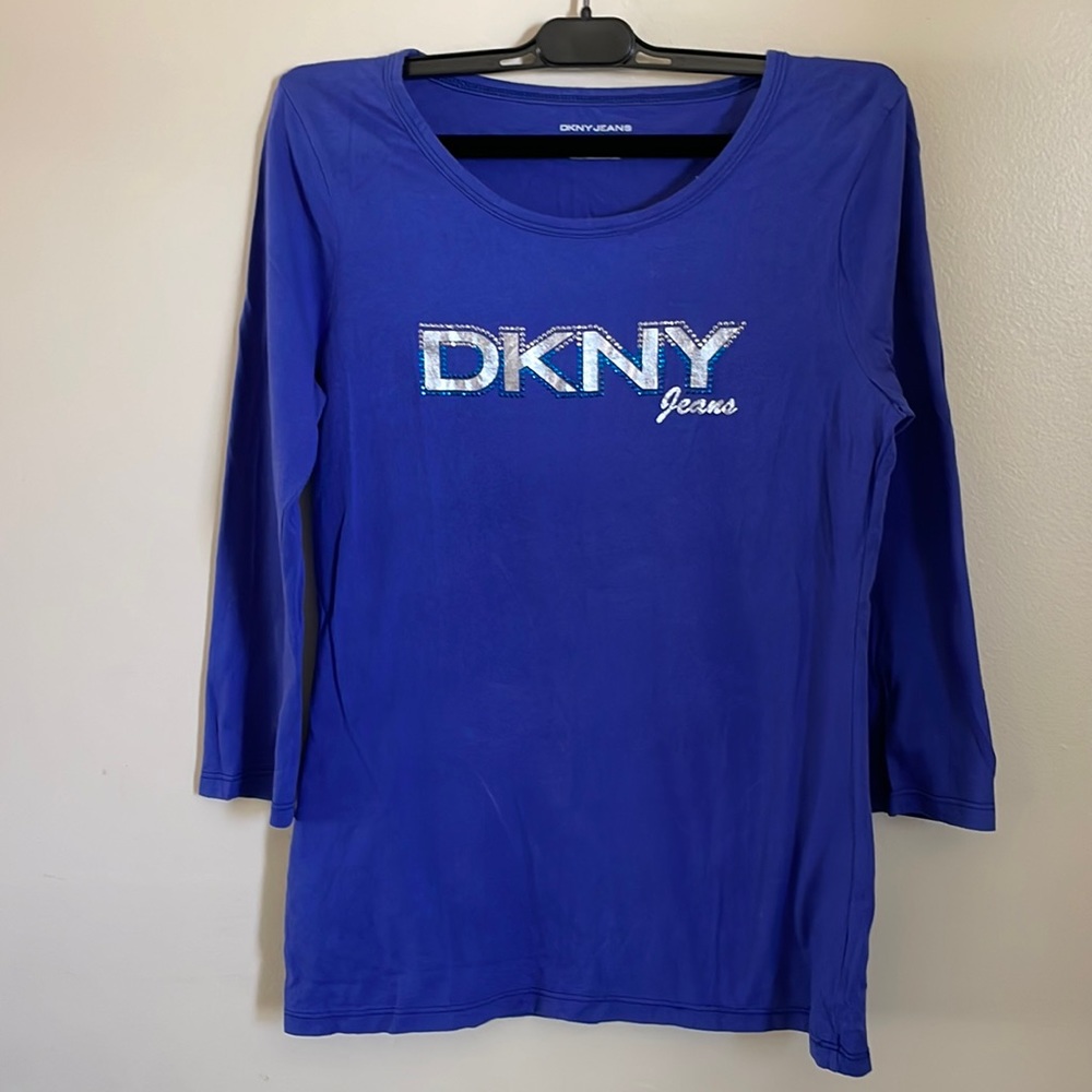Bedazzled DKNY Jeans Graphic Tee- Like New- Blue
